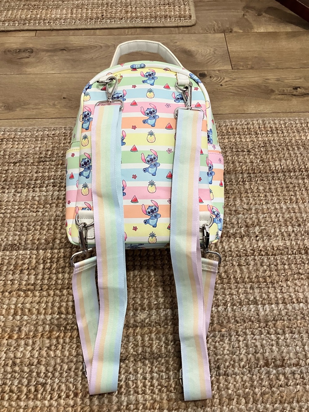 SOLD Loungefly Disney Stitch Fruits Rainbow Stripe Mini Backpack (Exclusive) - Picture 3 of 11